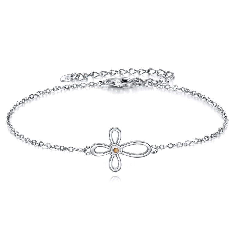 Amazon Cross-Border Mustard Seed Inlaid Heart Cross Pendant Bracelet, Fashionable and Simple Accessory 2024