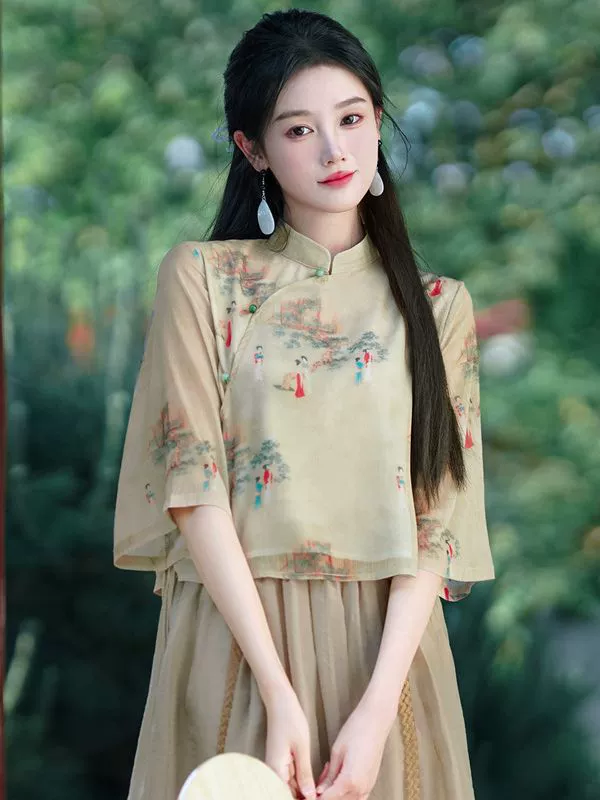 Летний ретро-ханьфу, набор, китайский стиль, яркий запоминающийся стиль