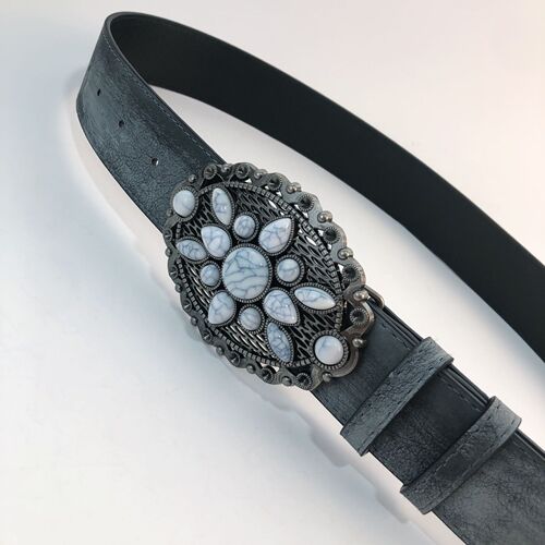 Vintage Western-style White Gemstone Women's Belt Accessories—Stylish & Unique Leather Belt for Jeans, Directly from Manufacturer