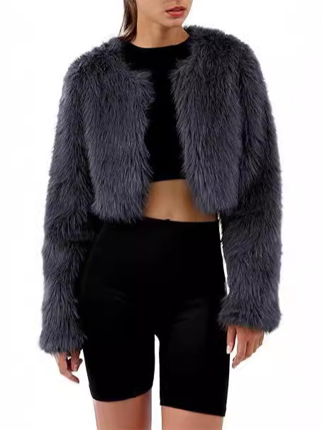 European and American Autumn and Winter New Faux Fur Coat Long Sleeve Collarless Women's Coat Top Fur plus size Short