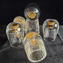 高档创意欧式透明钻石菱形面玻璃金箔酒杯酒具水晶摆件礼品工艺品