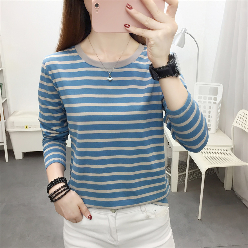 【95% Cotton, 5% Spandex】New Early Spring and Autumn Style for Middle-Aged Moms, Plus-Size Loose Fit, Slimming, Tummy-Covering, Round Neck, Striped Top 【95% Cotton, 5% Spandex】New Early Spring and Autumn Style for Middle-Aged Moms, Plus-Size Loose Fit, Slimming, Tummy-Covering, Round Neck, Striped Top