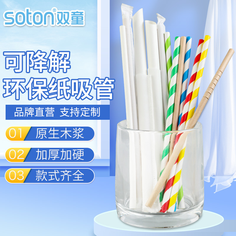 Double Children Disposable Eco-friendly Paper Straws, Individually Packaged, Biodegradable Juice Drink Coffee Bubble Tea Paper Straws