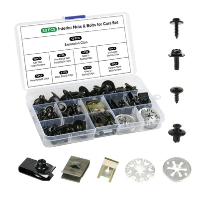 80Pcs Car Buckle U-Shaped Clip Nut Body Screw Bolt Clip Kit Hood Insulation Cotton Iron Sheet Accessories (Digər kuzov və aksesuarlar) - 80pcs-boxed