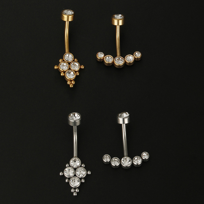 0.03µm-0.05µm Gold Plating Thickness Streetwear Geometric Stainless Steel Inlay Zircon Belly Ring