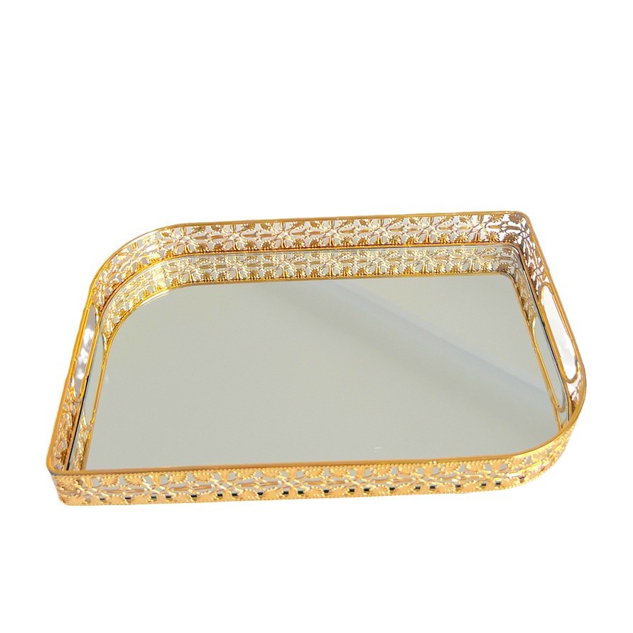 Exclusividad transfronteriza para vidrio de espejo de estilo europeo, bandeja de metal, mesa de comedor de sala, mesa de centro, bandeja de almacenamiento, taza de agua, bandeja de té, bandeja de frutas