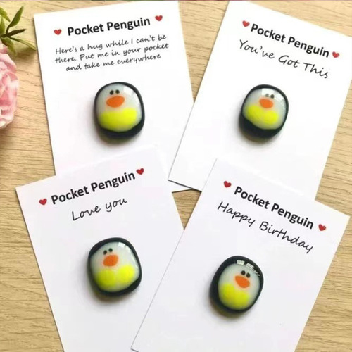Cross-border new product Little Penguin Hug Glass Gift with Greeting Card