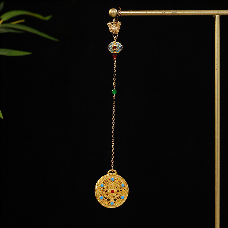 Chinese-Style Cheongsam Enamel Eight-Treasure Compass Brooch Ancient New Chinese Retro Pendant Accessory