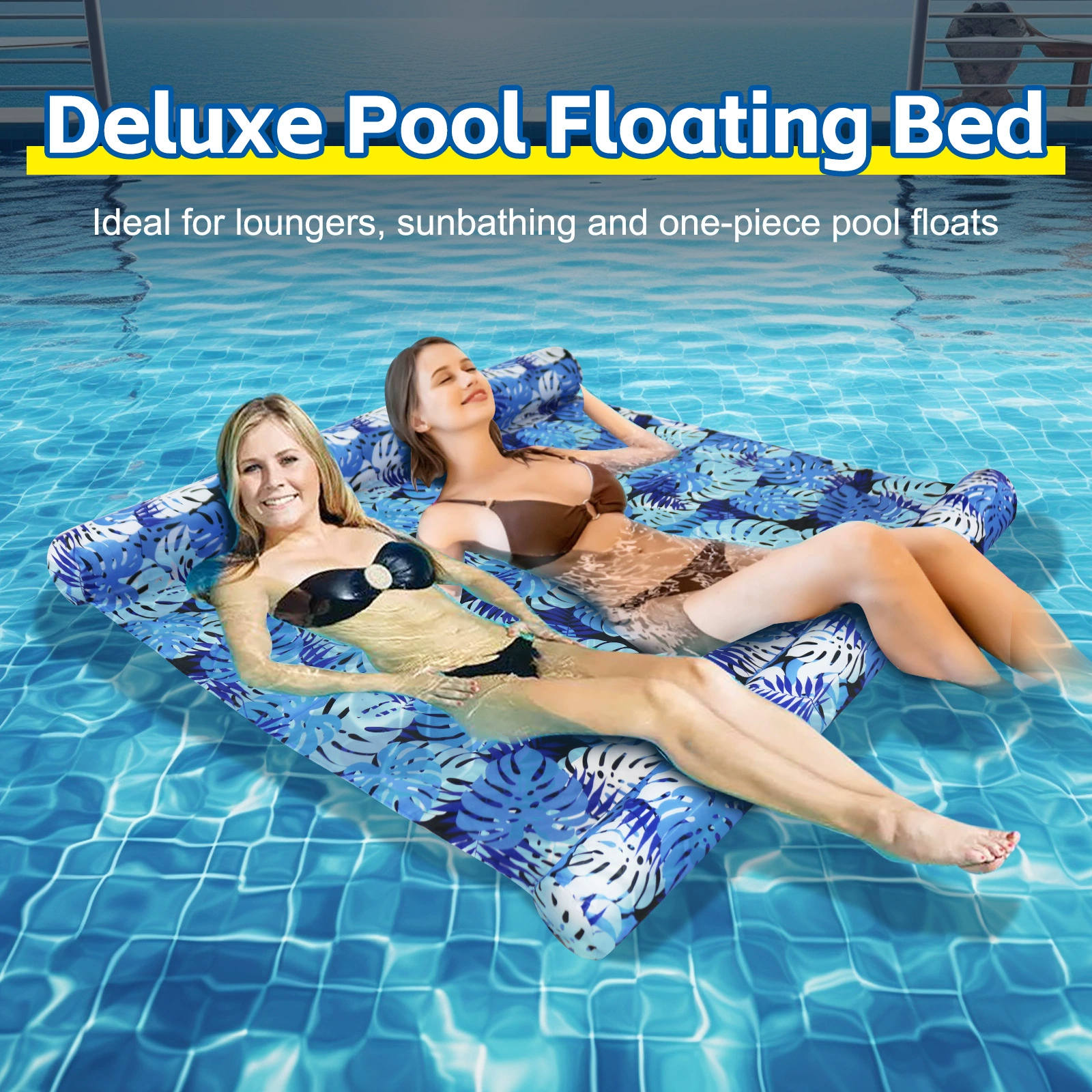 Надувной плавающий принт двойной бассейн с плавающей кроватью большой бассейн шезлонги пара бассейн для вечеринки в бассейне Водный диван