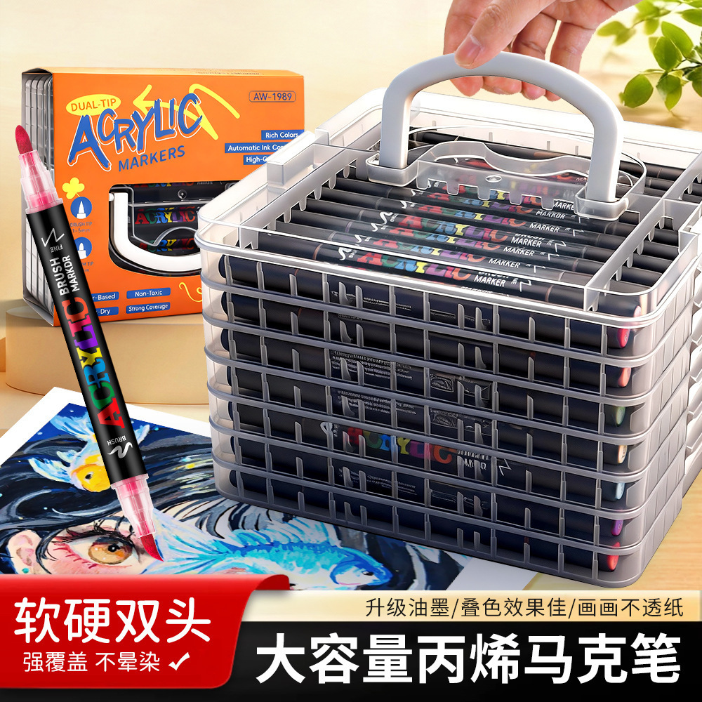 Transparent Stackable Box Double-Ended Acrylic Markers for Children's Painting, Acrylic Markers That Can Be Layered, Art Drawing Pens
