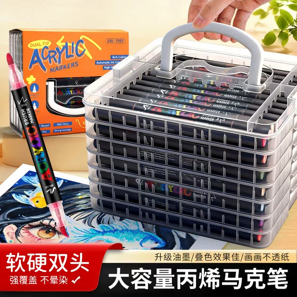 Transparent Stackable Box Double-Ended Acrylic Markers for Children's Painting, Acrylic Markers That Can Be Layered, Art Drawing Pens