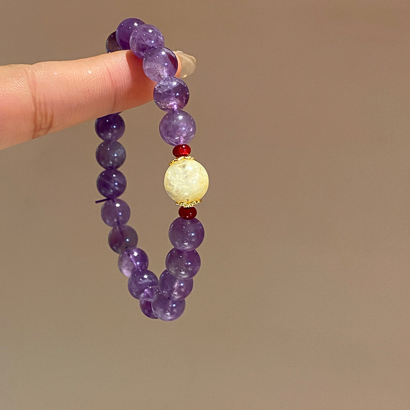 Pulsera de pulsera de cristal amatista de marca redonda de circón apilada, pulsera de lujo ligero, pulsera de alta calidad, diseño de nicho, joyería de mano para mujer