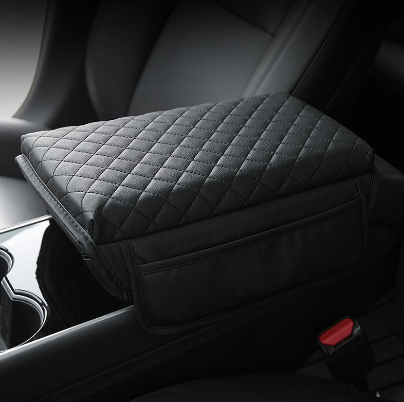 Tesla Center Console Armrest Box Protective Cover for Tesla Model 3/Y (Armrest box pad) - black-with-side-pocket-model-3y-universal