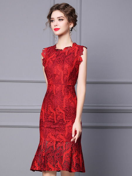 Fashionable and high-end embroidered lace sleeveless fishtail skirt