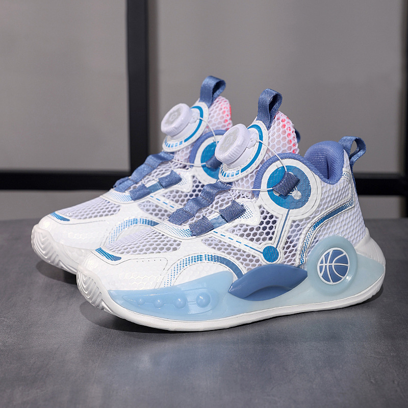Zapatillas de baloncesto para niños verano 2025 nuevas zapatillas de entrenamiento profesional con superficie de malla transpirable para niños zapatillas de deporte antideslizantes para niños