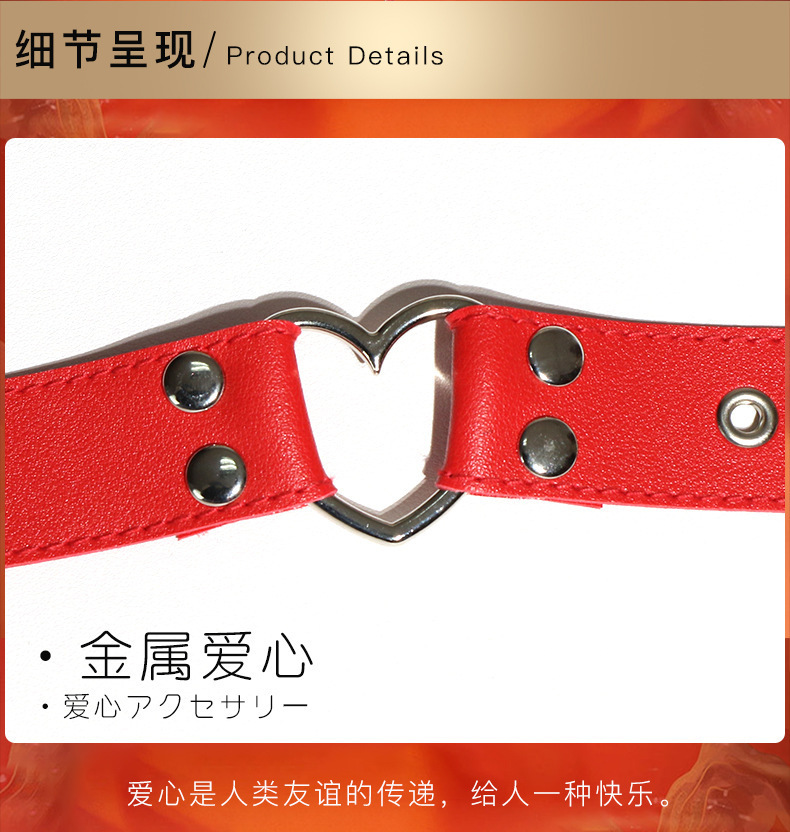 SM Collar with Traction Chain and Bell in Black PU Leather for Adult Role Play — detail image 12