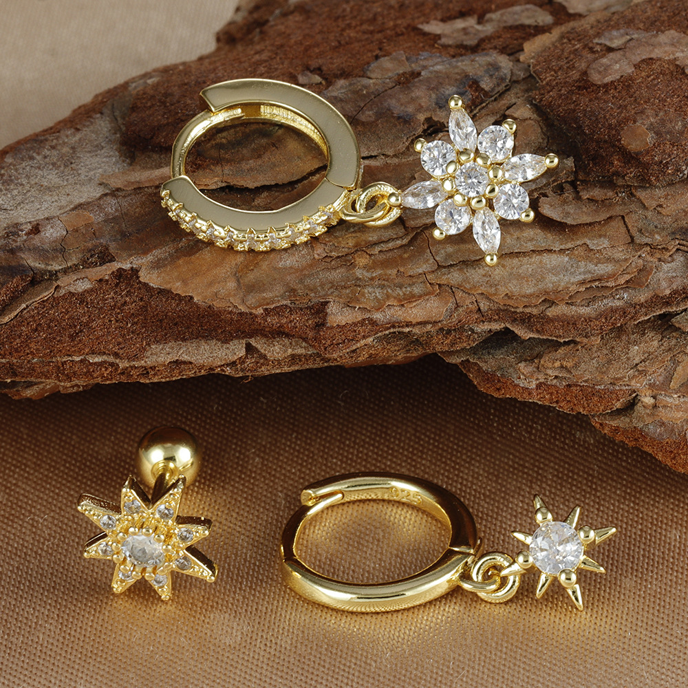 Eight awn star Pattern 1 Set Elegant Vintage Style Eight Awn Star Copper Drop Earrings Ear Studs