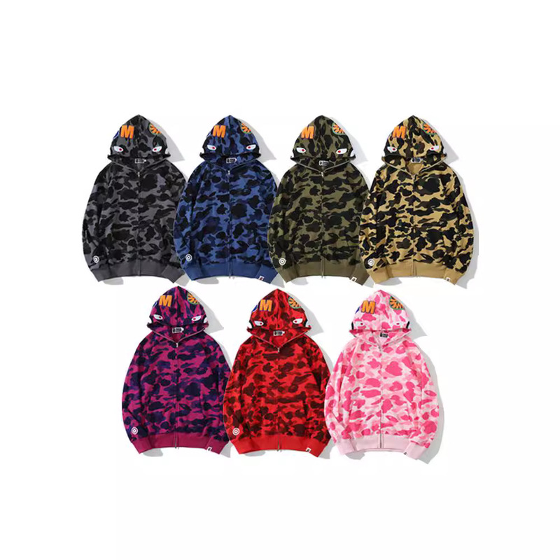Export Camouflage Shark Outwear Men's Autumn and Winter Cardigan Zipper Embroidered Hooded Sweatshirt Large Size Couple Style