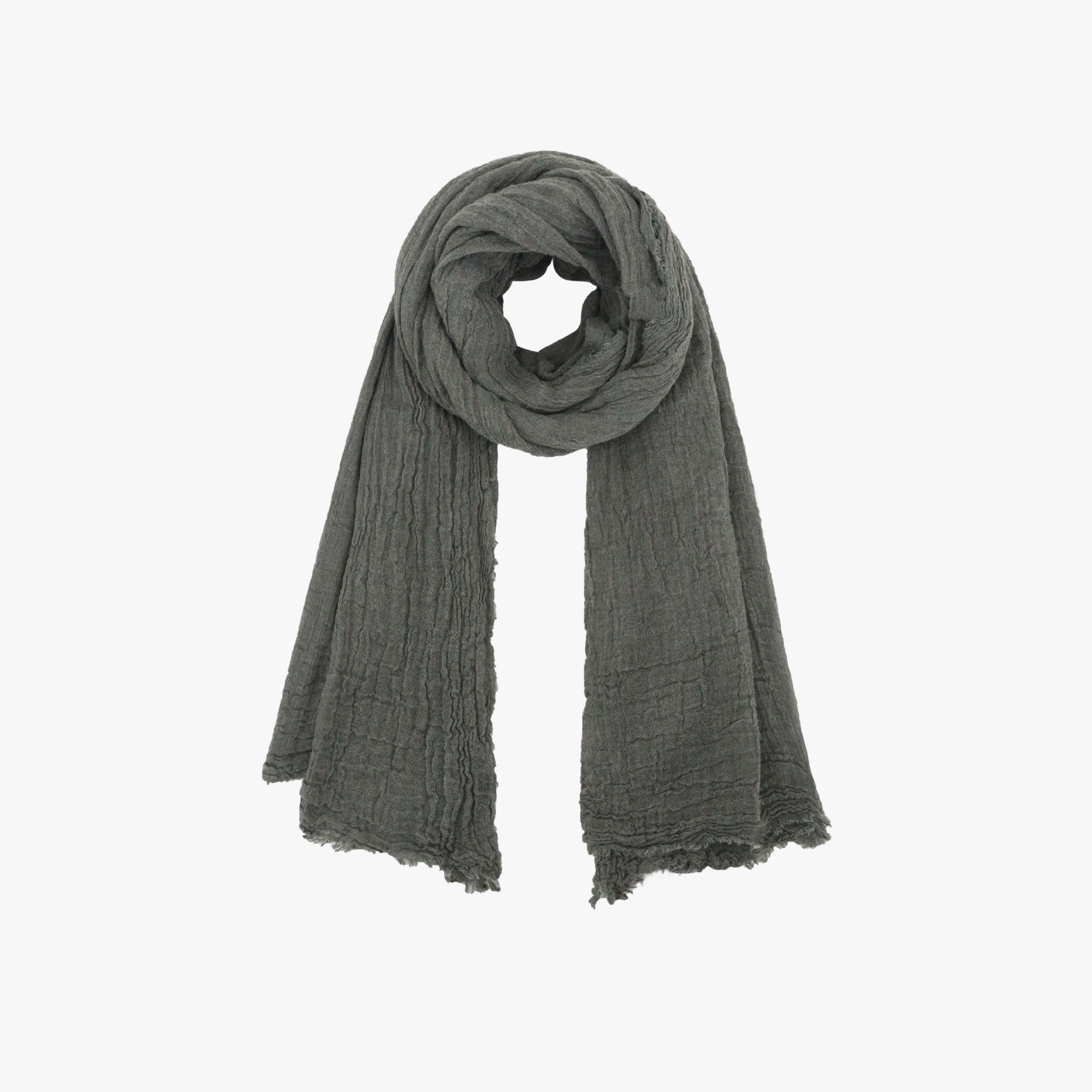 Buñuelo de lana simple de algodón y lino de mujer primavera y otoño de color sólido pliegue elegante buñuelo de niñas de alto nivel explosivo chal