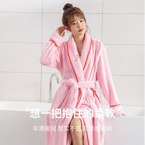 New Coral Fleece Nightgown Women's Winter Pajamas Warm Bathrobe Women's Autumn and Winter Long Thickened Cross-Border Home Clothing Wholesale