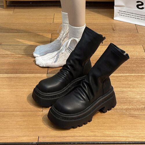 Small knight boots 2025 autumn and winter popular high-height, knee-length, black thick heels, piled long boots, thin boots