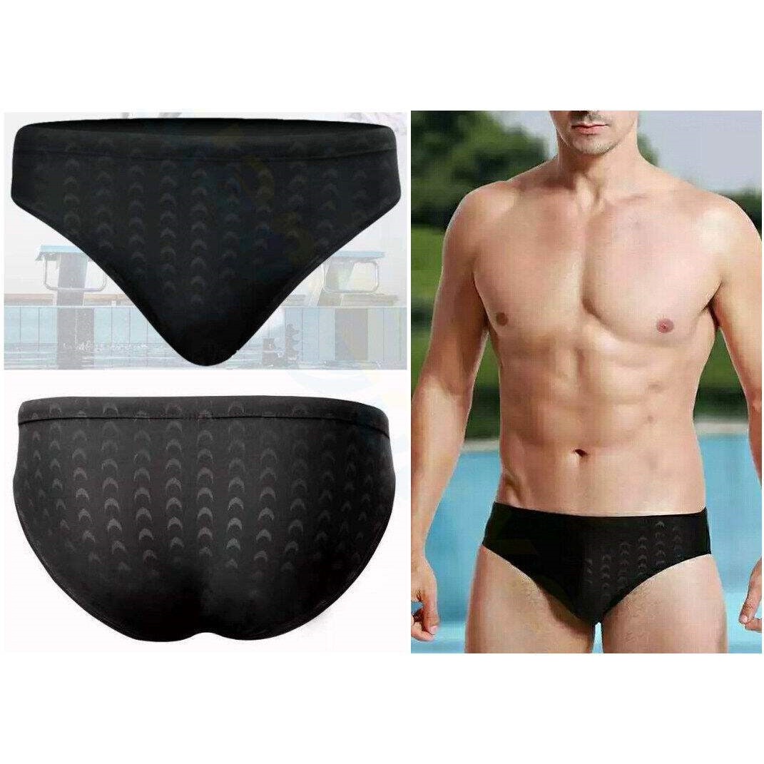 Faux leather training swim briefs, competition swimwear, fashionable and quick-drying men's swim shorts