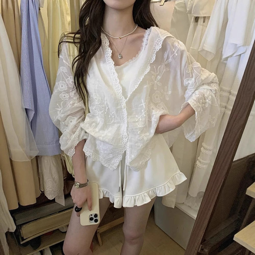 Designer Lace Embroidered Hooded Sunshirt for Women 2025 Spring Casual Stylish Loose Long-Sleeve Cardigan Top Trendy