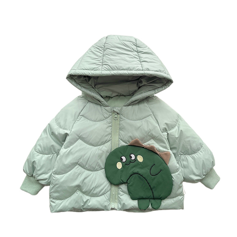 Bebé lindo chaqueta de plumón invierno bebé super lindos dinosaurios de dibujos animados chaqueta caliente niños ropa con capuchón blanco