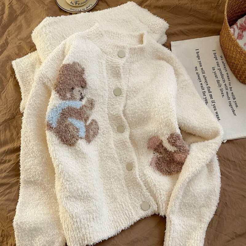 Apricot Doll Bear Double Pocket 2025 Winter New Internet Celebrity Half Velvet Pajamas Women's Home Clothes