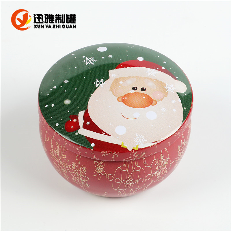 Navidad vela redonda tarro de hierro aromaterapia 2,2 oz tarro de hojalata en stock Festival de Navidad aromaterapia vela tarro 70g