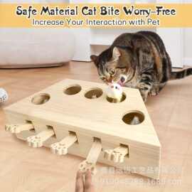 实木猫咪打地鼠玩具 人宠互动逗猫玩具 自嗨解闷益智木质猫玩具