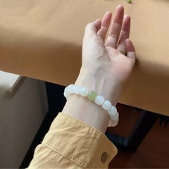天然新疆羊脂白翡翠青白ホータン翡翠ブレスレットオールドスタイルビーズブレスレット女性のシングルサークルブレスレット工場