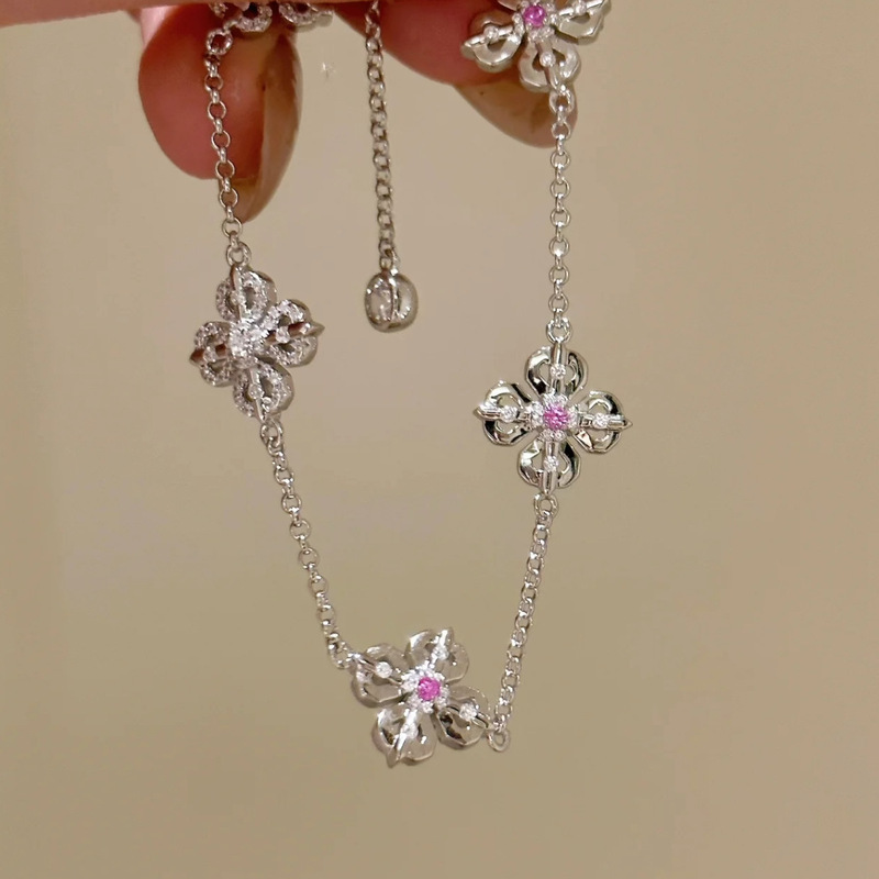 S925 Silver Double-Sided Vajra Bracelet for Women, Sweet Style, Fashionable Full-Set Craftsmanship, Exquisite and Elegant Hand Jewelry S925 Silver Double-Sided Vajra Bracelet for Women, Sweet Style, Fashionable Full-Set Craftsmanship, Exquisite and Elegant Hand Jewelry