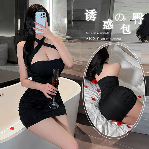 Lingerie New Sexy Strappy Nightclub Clutch Bodycon Dress Pure Desire Bar Hot Body Shaping Pleated Sleep Dress