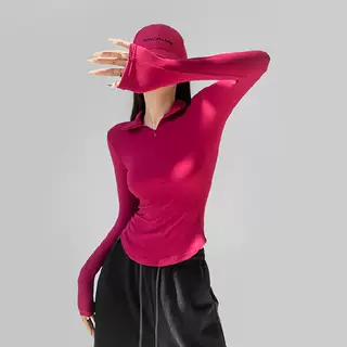 Women's Fashionable All-match Stretch Tight Lapel Long Sleeve - Rose Red - View 1