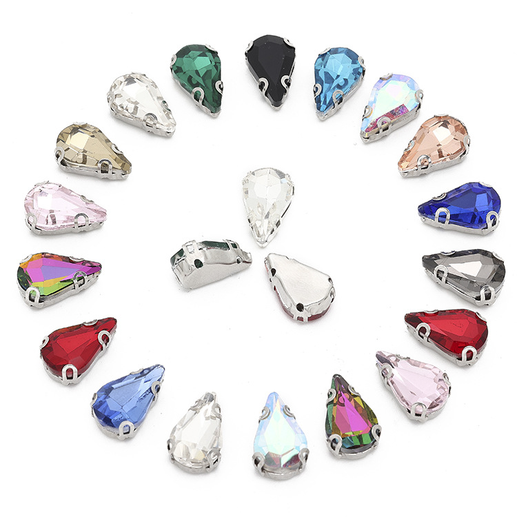 8*13尖水滴玻璃2D手缝爪钻四角防勾水钻diy鞋包服装装饰配件