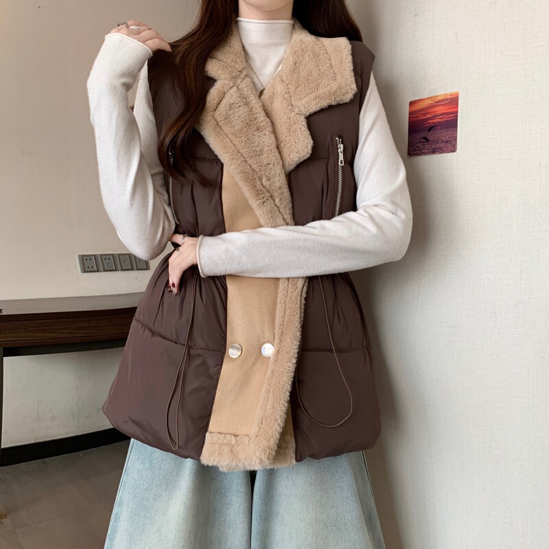 Real Cotton Vest Jacket Women's New Autumn and Winter Large Size Fat Fur Collar Waist Vest Vest