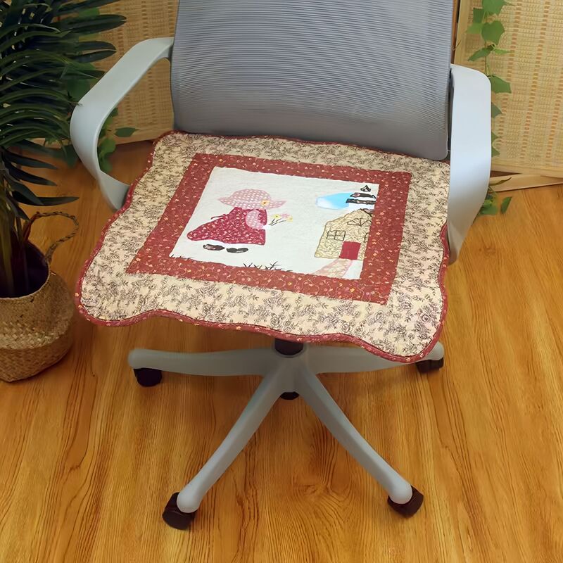 Rustic-style seat cushion, retro patchwork design, suitable for all seasons, computer chair cushion, cotton quilted, non-slip, office chair pad, seat pad