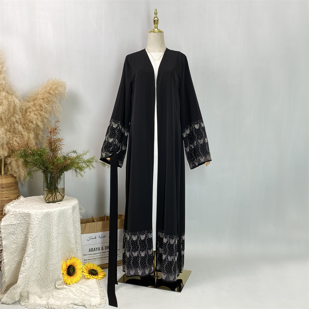 Modest Abaya Dress/Muslim Dress Women Rhinestone Cardigan Robe Fashion For Muslim Clothing_ecoleips.com
