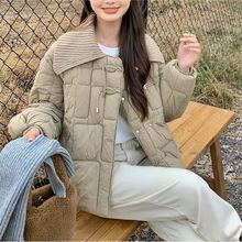 针织娃娃领女短款小个子冬2023新款韩版盘扣保暖外套棉衣棉服