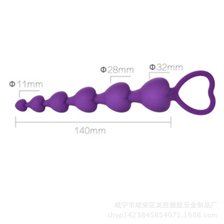 Heart-Shaped Silicone Anal Beads, Soft Flexible Unisex Adult Toy, Black — detail image 10