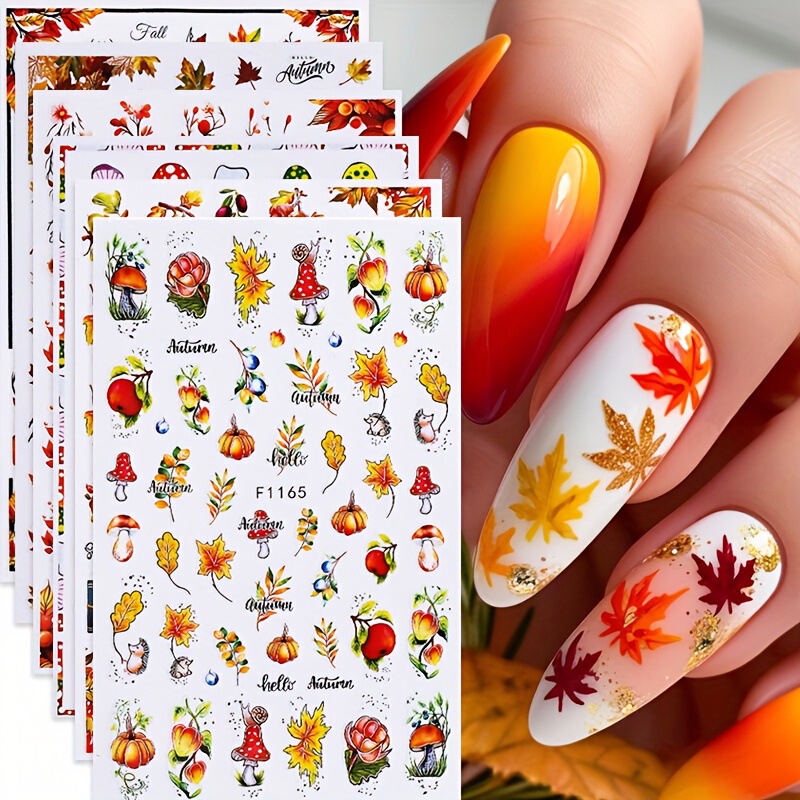 Autumn Maple Leaves Leaves Flowers Mushroom Nail Art Stickers Nails F1168F1169F1166F1162F1163