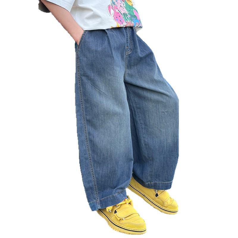 パンダ Yuanyuan 子供ソフトジーンズ夏薄い 2025 夏の新しい男の子パンツ防蚊パンツズボン