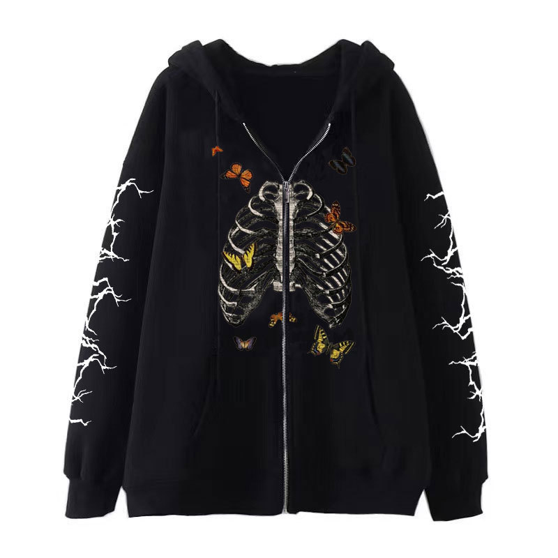 European and American Diablo Style Sweatshirt Men's and Women's Hoodie Gothic Couple Skull Love Harajuku Large Size Zipper Sweatshirt