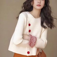 毛衣女款2025年新款入秋气质高级感韩系穿搭白色圆领针织开衫外套
