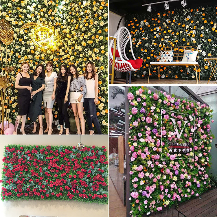 Venta directa de fábrica, simulación, pared de flores, tienda de té con leche, restaurante, fondo de fotos, red, pared roja, pared de fondo de flores perpetuas, entrega de productos terminados