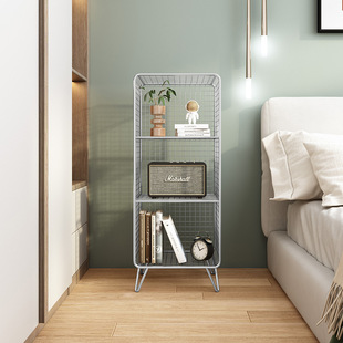 Nordic Floor-Standing Wrought Iron Bookshelf Next to Sofa Display Shelf Bay Window Small Storage Cabinet Bedroom Bedside Cabinet