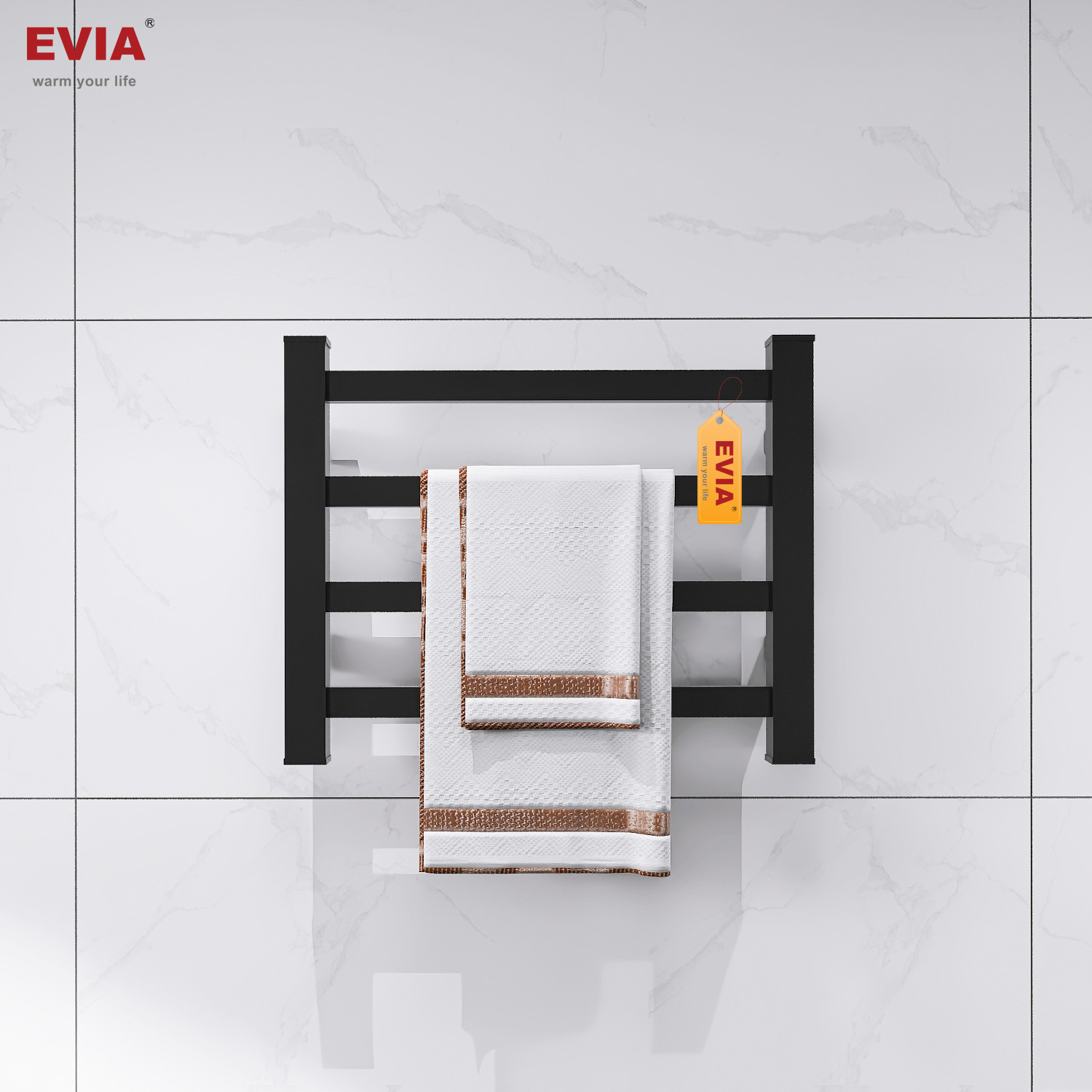 EVIA factory direct 70W household waterproof constant temperature heating square tube towel drying space aluminum electric towel rack