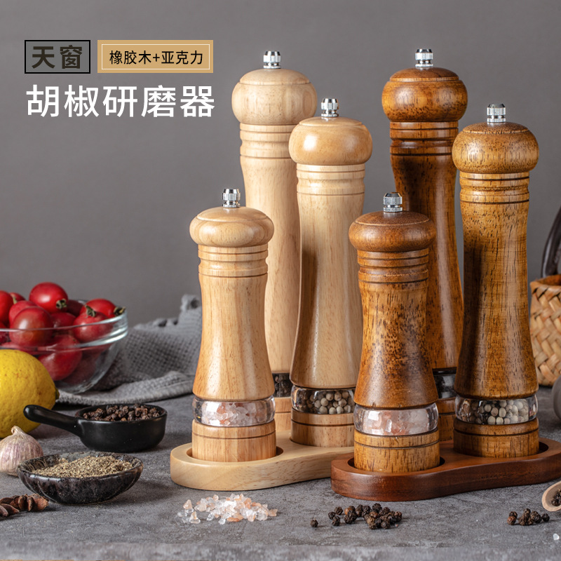 Molinillo de madera de plástico muy transparente, molinillo de pimienta manual, molinillo de sal, núcleo de cerámica de pimienta, botella de condimento multiusos, herramienta de cocina