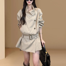 经典纯色韩版ins风卡其色翻领风衣女2025秋新款收腰宽松时尚外套